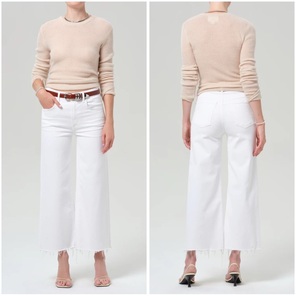Citizens of Humanity Womens High Rise Lyra Wide Leg Cropped Jeans White Size 32
